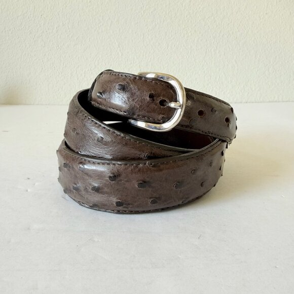 Rod Patrick Mens Full Quill Ostrich Leather Belt Dark Brown 1.25” Taper Sz 36 - Picture 11 of 11